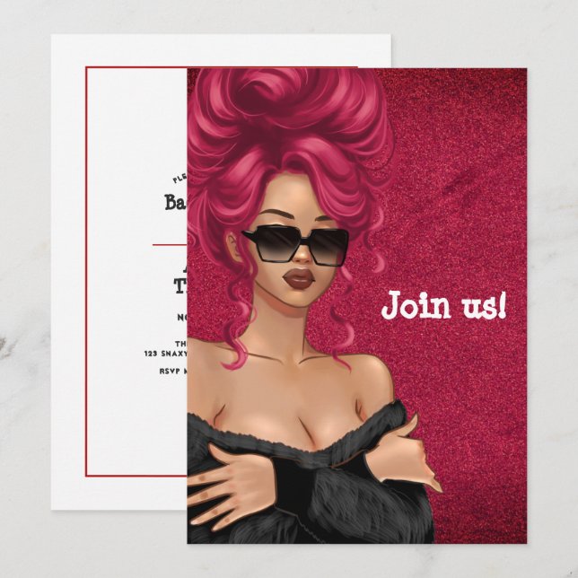 Invitación Moda de verano para soltera pelirroja (Anverso / Reverso)