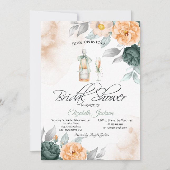 Invitación Moda de vidrio de botella de vino Rosas verdes (Anverso)