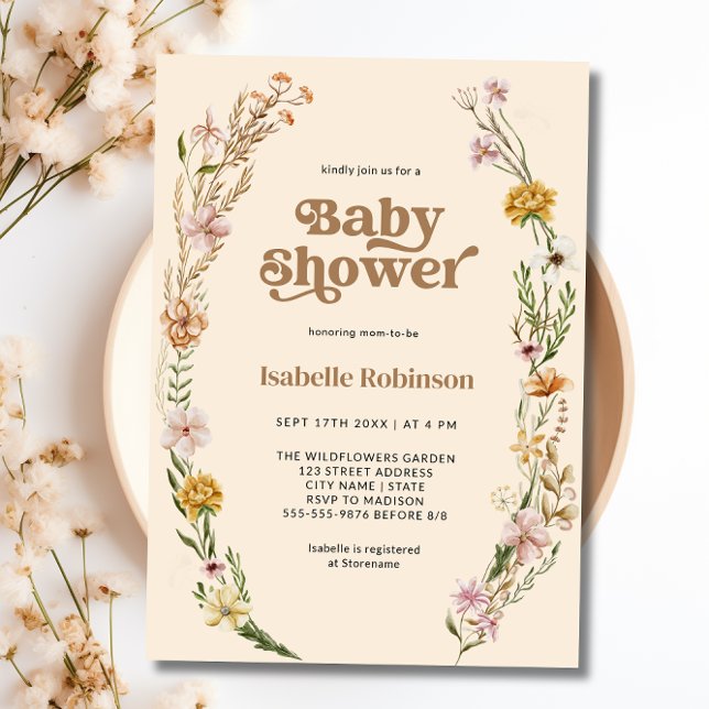Invitación Moda de Wildflower Boho Baby Shower (Wildflower Boho Chic Baby Shower Invitation)