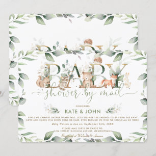 Invitación Moda de Woodland Animals Greenery Baby Shower por 