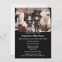 Invitación Moda del boda de la pareja de novios con cadáver