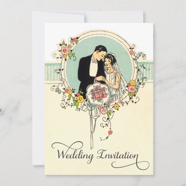 Invitación Moda del Boda Novia y Groom de 1920 (Anverso)