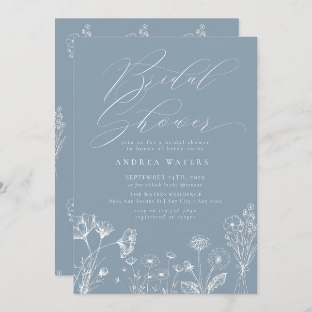 Invitación Moda del Boho de Flores Silvestres Ducha nupcial (Anverso / Reverso)