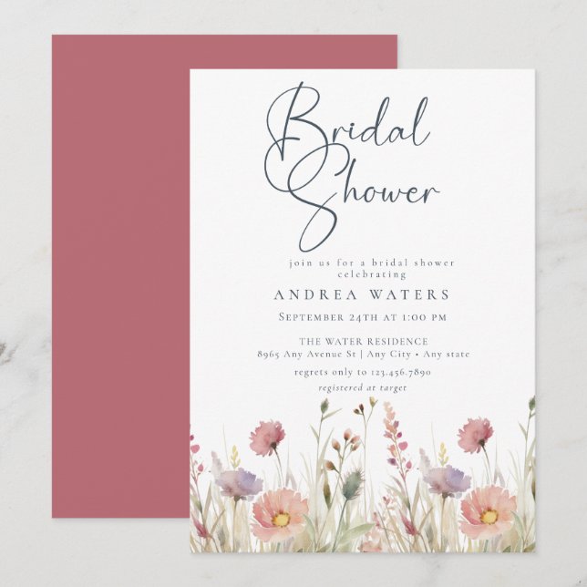 Invitación Moda del Boho de Flores Silvestres Ducha nupcial (Anverso / Reverso)