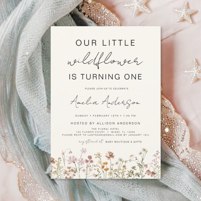 Invitación Moda del Boho de Flores Silvestres Primer cumpleañ (Subido por el creador)