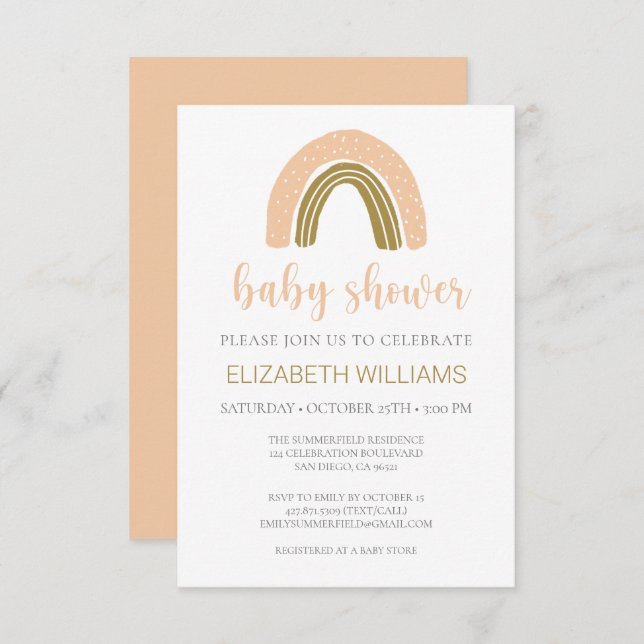 Invitación Moda del Boho presupuestal Rainbow Pink Gold Baby  (Anverso / Reverso)