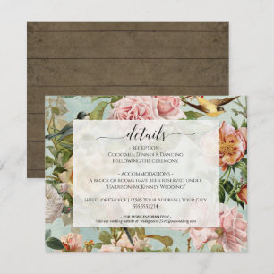 Invitación Moda del país Floral Dusty Pink Blue Wood Detalles