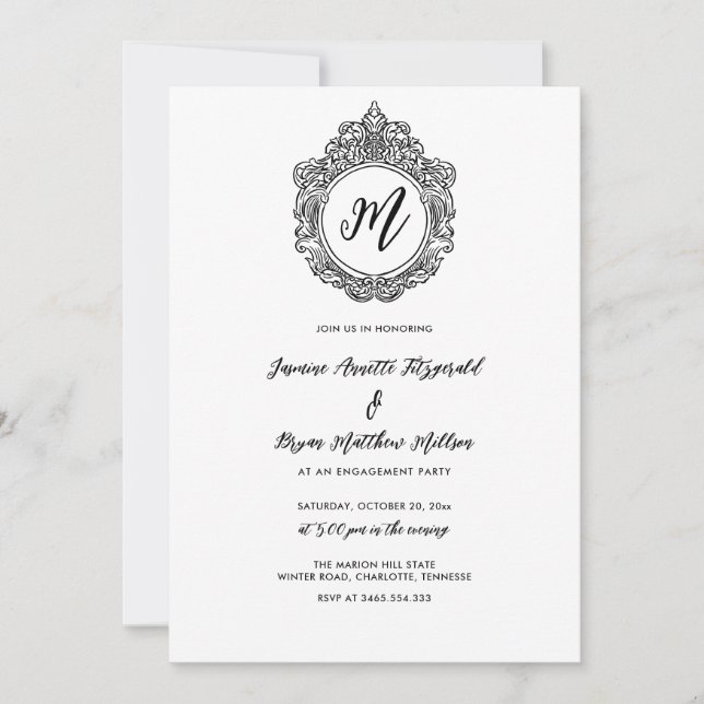 Invitación Moda del partido de compromiso Escudo elegante (Anverso)