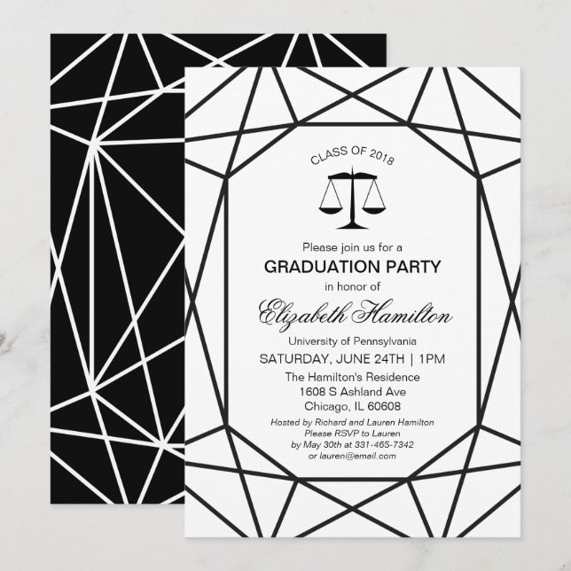 Invitación Moda del partido de graduación de la Facultad de D (Anverso / Reverso)