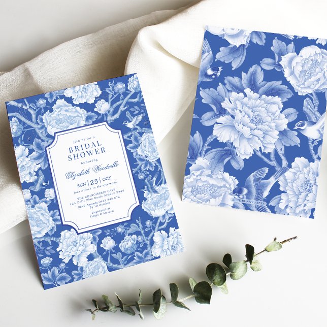 Invitación Moda Delft Blue Chinoiserie Floral Bridal Shower (Subido por el creador)
