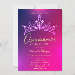 Invitación Moda Diamantes Crown Quinceañera
