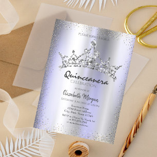 Invitación Moda Diamantes Crown Violet Metallera Quinceañera