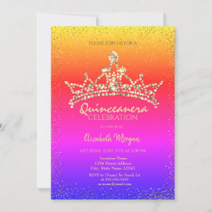 Invitación Moda Diamantes de oro Crown Colorful Quinceañera