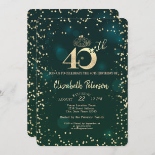 Invitación Moda Diamantes de Oro Verde 40 Fiesta de cumpleaño