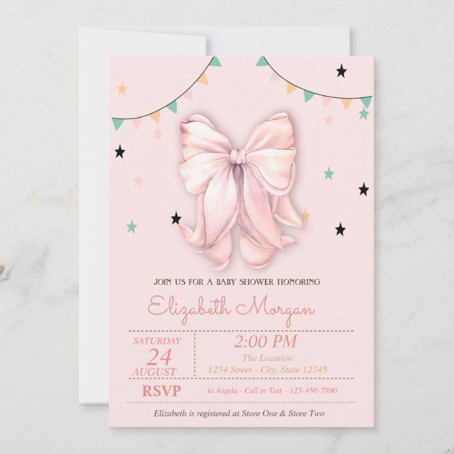 Invitación Moda Dibujar estrellas rosadas de vaca Baby Shower (Anverso)