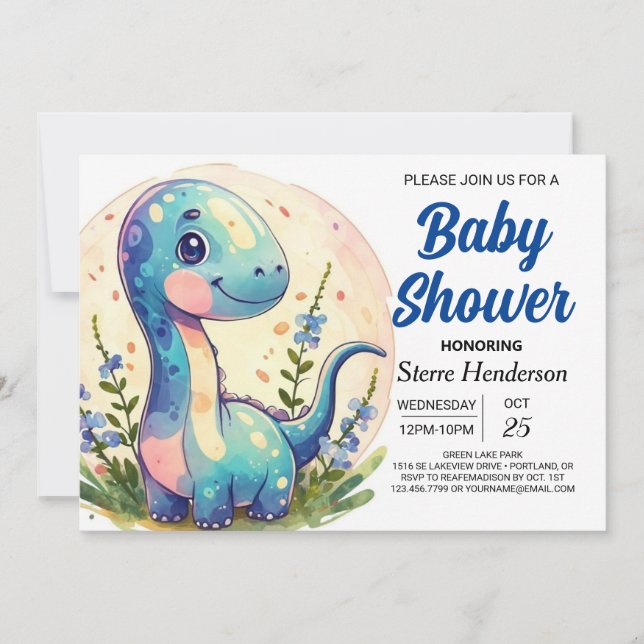 Invitación Moda digital corta Dinosaur Boy Baby Shower (Anverso)