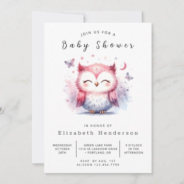 Invitación Moda Digital Owl Baby Shower (Anverso)