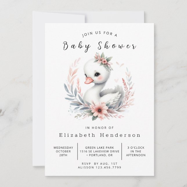 Invitación Moda Digital Swan Baby Shower (Anverso)