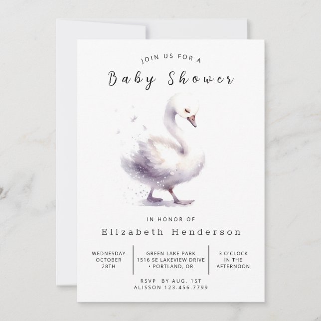 Invitación Moda Digital Swan Baby Shower (Anverso)