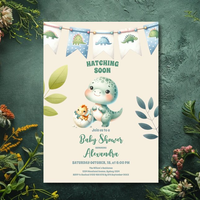 Invitación Moda Dinosaur Boy Baby Shower Greenery (Subido por el creador)