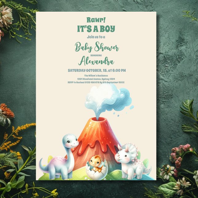 Invitación Moda Dinosaur Boy Baby Shower Greenery (Subido por el creador)