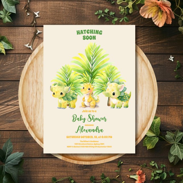 Invitación Moda Dinosaur Boy Baby Shower Greenery (Subido por el creador)