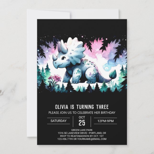 Invitación Moda Dinosaur Triceratops Cumpleaños (Anverso)