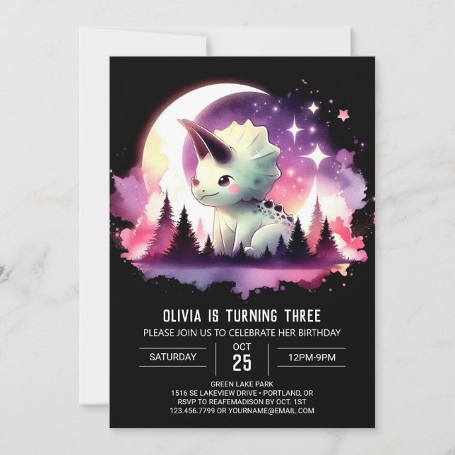 Invitación Moda Diversión Triceratops Cumpleaños (Anverso)