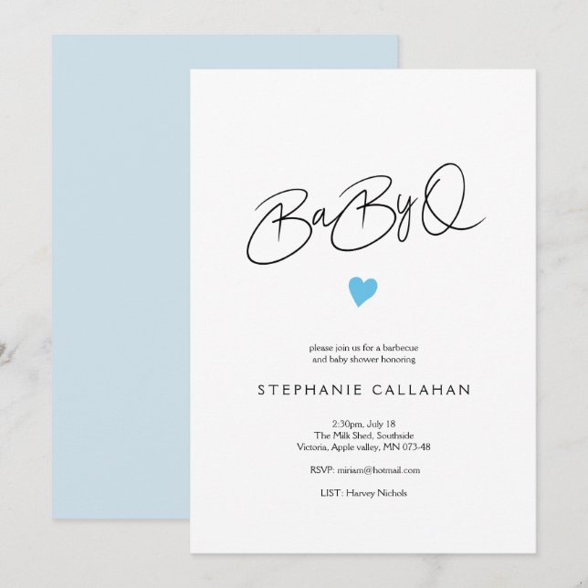 Invitación Moda divertida Baby BaBy Q Shower Blue Heart Motif (Anverso / Reverso)