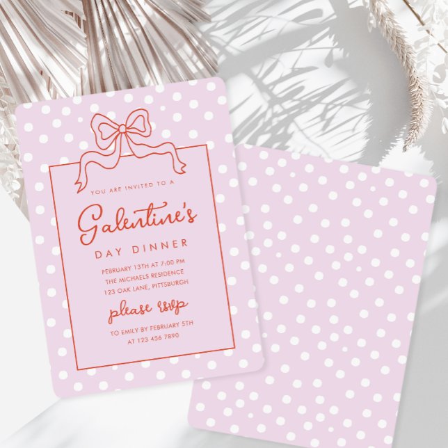 Invitación Moda dobla la cena del día de Polka Dot Galentine (Subido por el creador)
