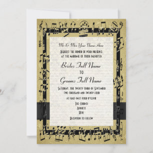 Invitación Moda dorada elegante hoja de música boda formal