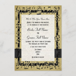 Invitación Moda dorada elegante hoja de música boda formal