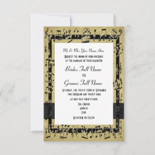 Invitación Moda dorada elegante hoja de música boda formal