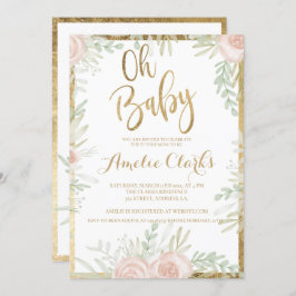 Invitación Moda dorada rosada  Baby Shower blanco