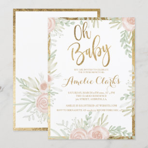 Invitación Moda dorada rosada Baby Shower blanco