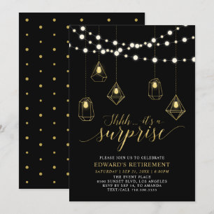 Invitación Moda dorada y negra Fiesta de retiro de sorpresas 