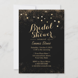 Invitación Moda Dots de confeti dorado ducha de novia negra
