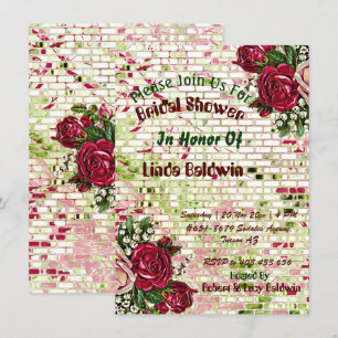 Invitación Moda Ducha de novia Rústica de la Rosa Roja Borgoñ
