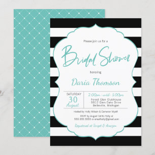 Invitación Moda Ducha de novia turquesa de franja blanca y ne