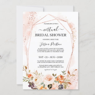 Invitación Moda Ducha Mareal Floral Geométrica Virtual Bridal