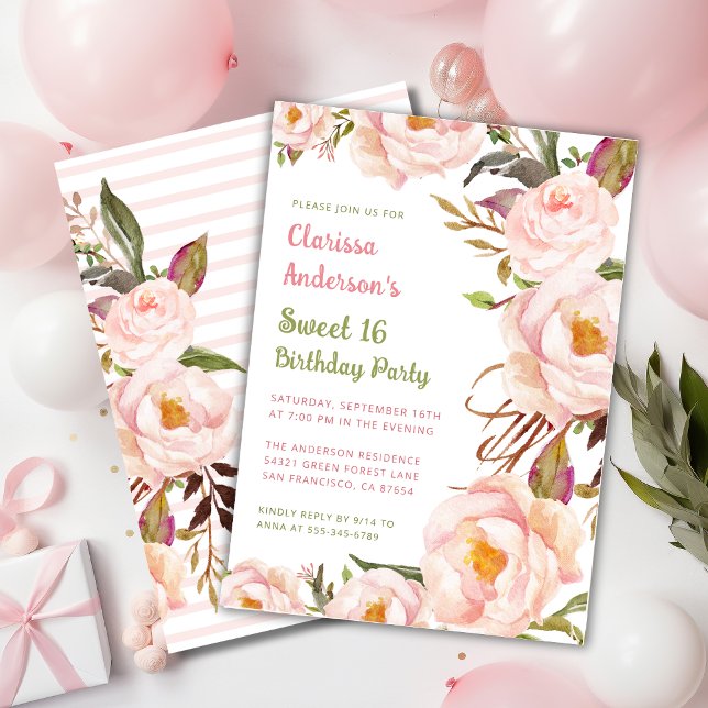 Invitación Moda Dulce Floral Rosa 16 Cumpleaños (Subido por el creador)