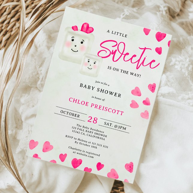 Invitación Moda dulce pastel corazones pequeños dulces ducha  (Cute chic pastel little sweetie hearts baby shower invitation)