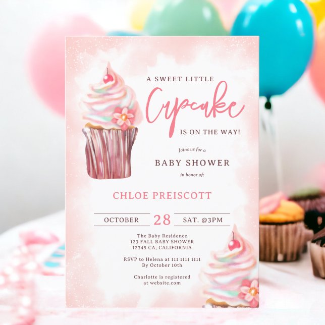 Invitación Moda dulce pastel dulce dulce pequeño ducha bebé (Cute chic pastel sweet little cupcake baby shower invitation)