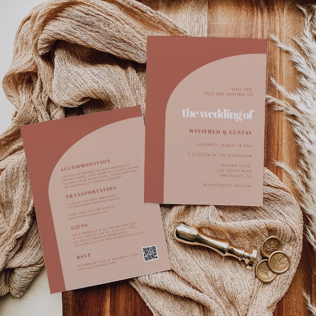 Invitación Moda durazno arco de terracota Todo en un Boda (Subido por el creador)