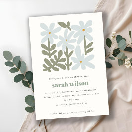 Invitación Moda Dusky Blue Retro Baby Shower Floral Mínimo