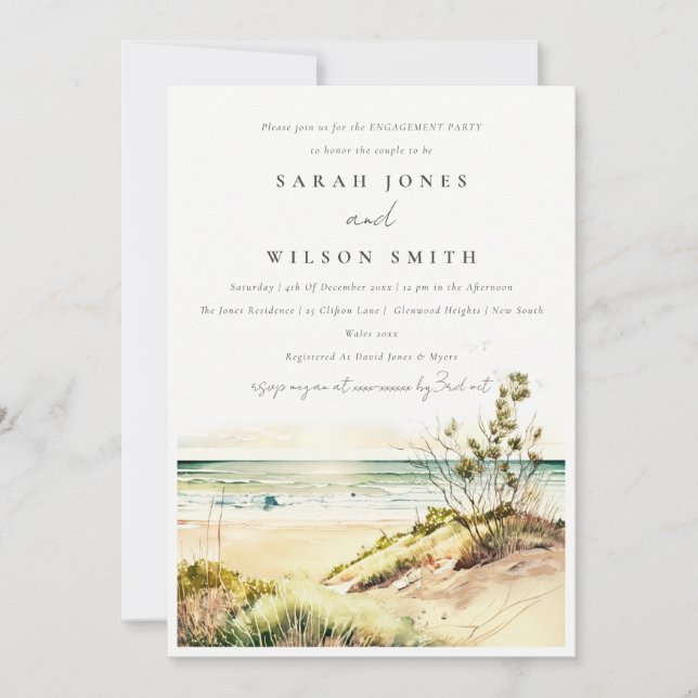 Invitación Moda Dusky Coastal Beach Sun Seascape Engagement (Anverso)