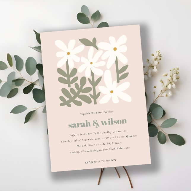 Invitación Moda Dusky Rubor Retro Boda Floral Mínimo (Subido por el creador)