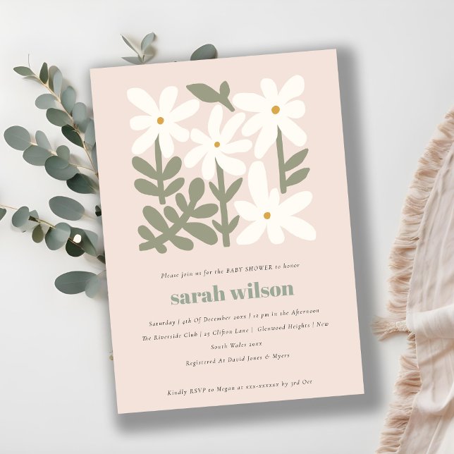 Invitación Moda Dusky Rubor Retro Minimal Floral Baby Shower (Subido por el creador)