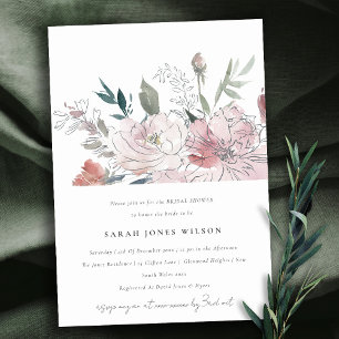 Invitación Moda Dusky Rubor Watercolor Floral Bridal Shower