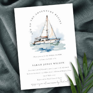 Invitación Moda Dusky Sailboat Yacht Seascape Bridal Shower
